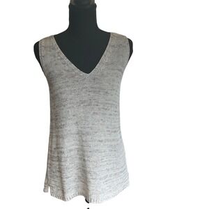 J. Jill Womens XS Space Dye V-Neck Sweater Tank Cotton Linen Blend Oatmeal Top